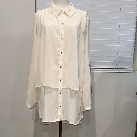 Lane Bryant Size 22/24 Cream Button Down Shirt Poliéster - Picture 1 of 9
